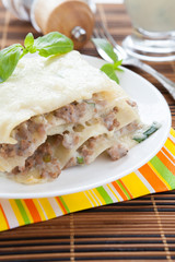 Lasagna with beef and mozzarella cheese