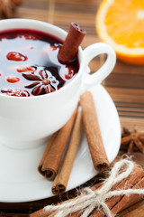 mulled wine with cinnamon and spices