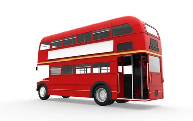 Foto op Plexiglas Rode dubbeldekkerbus geïsoleerd op witte achtergrond © nerthuz