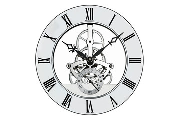 Skeleton clock isolated on white with clipping path.