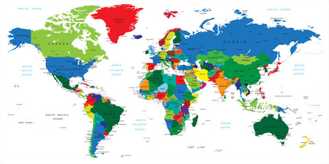 Naklejka premium Kraje mapy świata