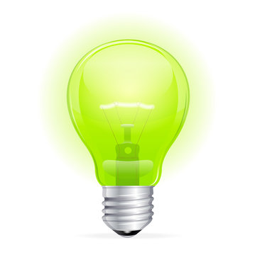 Vector green light bulb isolated on white