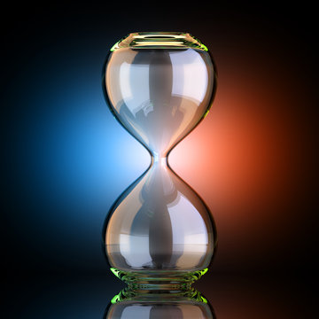Empty Sand Clock In Black Studio With Artistic Backlight