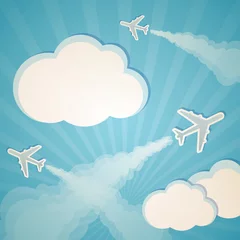 Foto op Plexiglas Hemel blauwe achtergrond met vliegtuigen