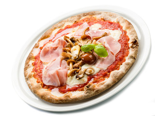 pizza with ham and mushroom
