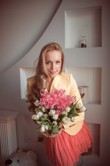 beautiful woman with tulips