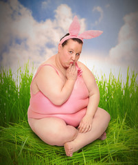 Funny woman with rabbit ears.