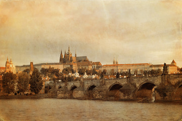 Retro style photo of Charles Bridge in Old Prague - 50468205