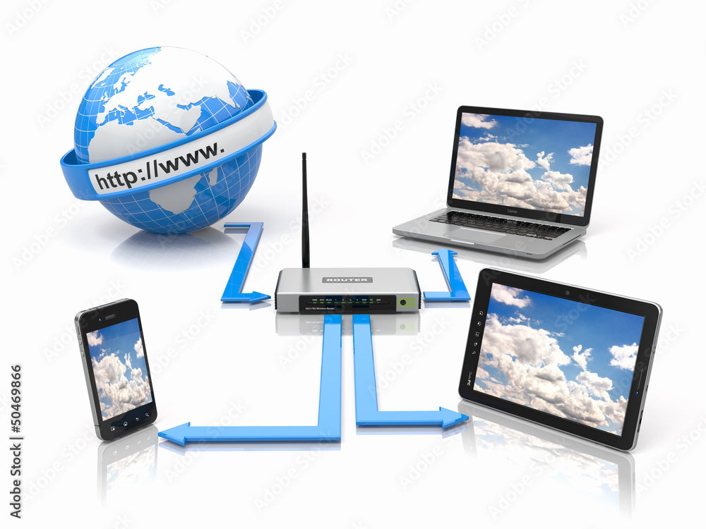 Poster concept of home network. sync devices
