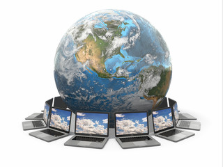 Internet. Global communication. Earth and laptop. 3d