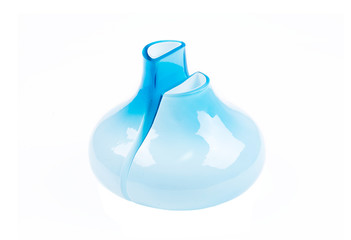 blue glass vase isolated on white background