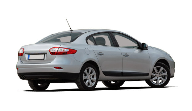white sedan rear view