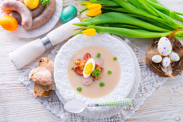 Polish Easter soup with egg and sausage