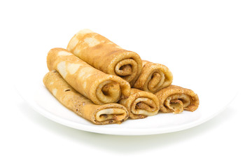 pancakes on a plate on white background