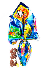Easter bunny made of chocolate with easter egg