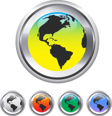 Globe and world map on metallic circle elements