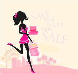 abstract fashion girl Shopping - illustration