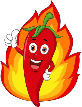 Red chili cartoon with flame