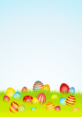 20 Colored Easter Eggs Meadow Sky DIN A4