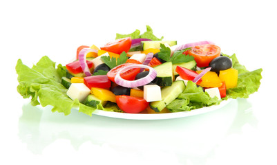 Tasty Greek salad isolated on white