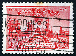Postage stamp Australia 1936 Proclamation Tree and View of Adela