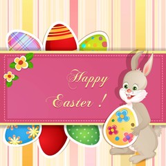 Easter greeting card with eggs and cute bunny
