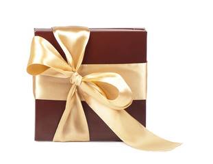 chocolate color box for candy, tied beige ribbon