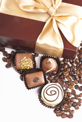 Assorted chocolate candies Isolated on white