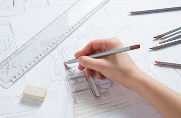 Hand drawing details of the interior