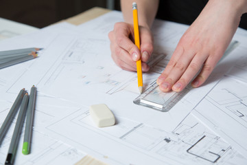 Hand drawing details of the interior