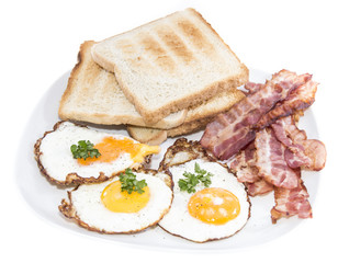 Fried Eggs and Bacon isolated on white