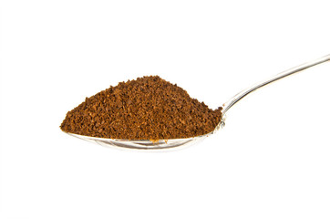 Ground coffee in teaspoon isolated on white