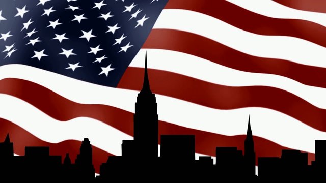 waving flag usa with silhouette NYC