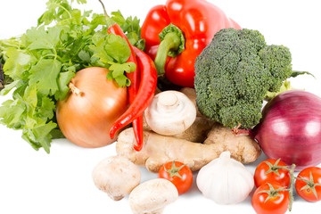 Assorted vegetables, spices and herbs