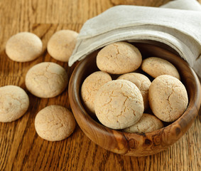 Italian amaretti cookies on a brown table