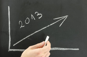 Businessman showing graph for 2013 on a board.