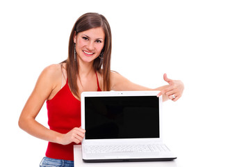 Naklejka premium Girl posing with laptop