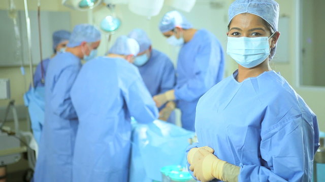 Portrait Female Asian Doctor Wearing Scrubs Operating Room