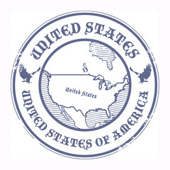Stamp with the name and map of United States, vector