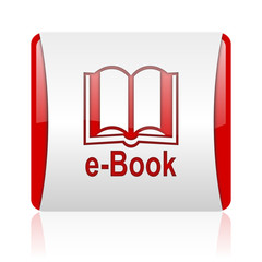 e-book red and white square web glossy icon