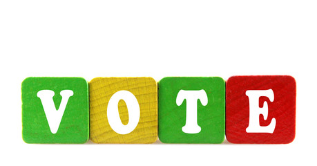 isolated text in wooden building blocks