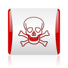 skull red and white square web glossy icon