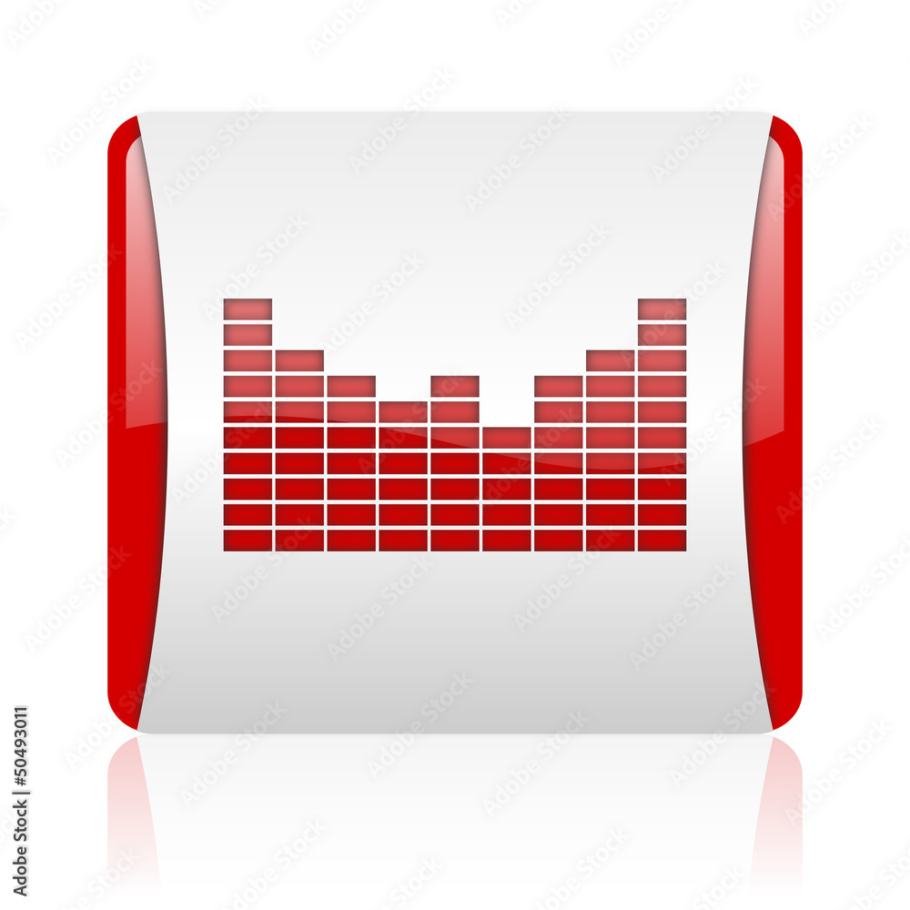 Poster sound red and white square web glossy icon
