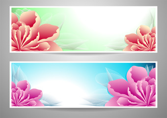 Two flowers banners  red magenta peony