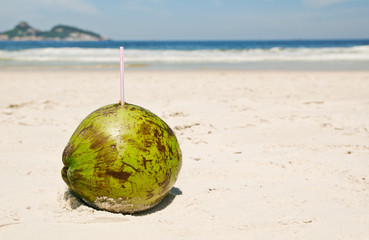 Сoconut on beach in Rio de Janeiro