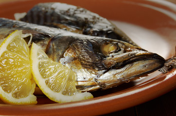 Mackerel on a grill.