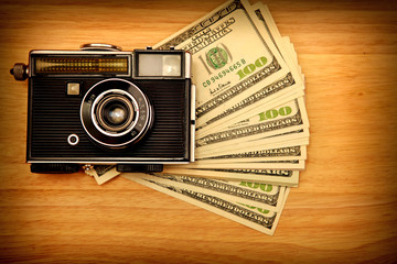 Vintage Camera And Money