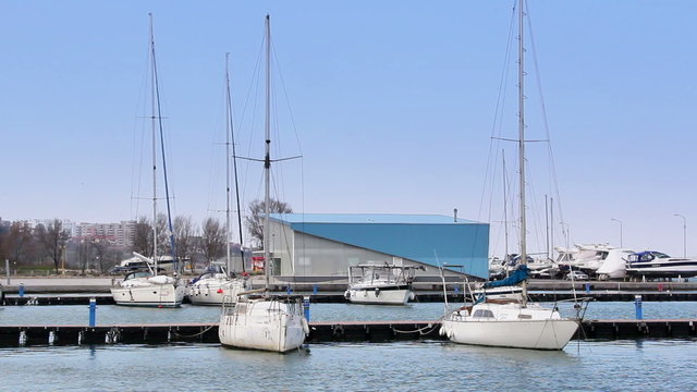 Scenic view of yachts moored in marina