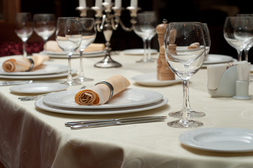 Empty glasses set in restaurant