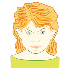 young woman with angry face expression - vector illustration